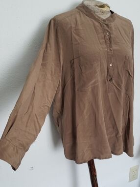 Eileen Fisher Espresso Silk Blouse Sz M
